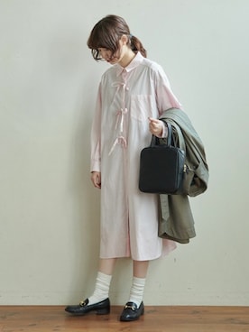 「アイテム（シャツワンピース、ピンク系）」を使った、アトリエドゥサボンさん（レディース・160cm）の冬コーディネート