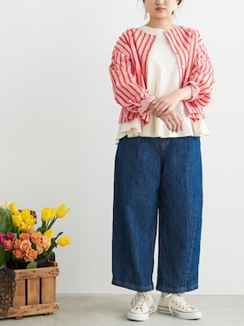 「アイテム（シャツ/ブラウス、ピンク系）」を使った、アトリエドゥサボンさん（レディース・154cm）の春コーディネート