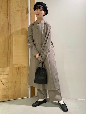 「セットアップスタイル」｜「アイテム（シャツワンピース）」を使った、アトリエドゥサボンさん（レディース・159cm）の秋コーディネート