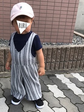 「リブT」｜「アイテム（スリッポン）」を使った、RuRu..☺︎さん（キッズ・80cm）の夏コーディネート