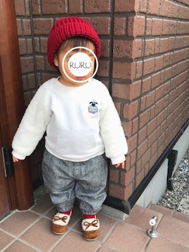 「袖ボリューム」｜「アイテム（モカシン/デッキシューズ）」を使った、RuRu..☺︎さん（キッズ・80cm）の秋コーディネート