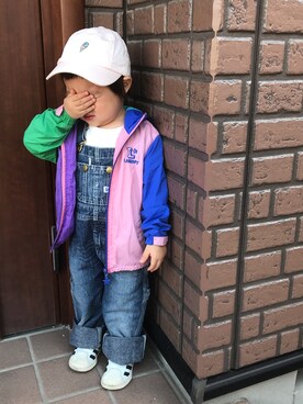 「ナイロンパーカー」｜「アイテム（ワンピース）」を使った、RuRu..☺︎さん（キッズ・80cm）の春コーディネート