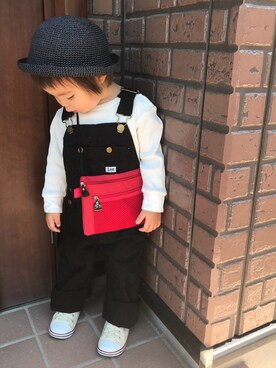 「ワッフルクルーネックＴ」｜「アイテム（サロペット/オーバーオール）」を使った、RuRu..☺︎さん（キッズ・80cm）の春コーディネート