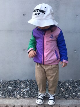 「ナイロンパーカー」｜RuRu..☺︎さん（キッズ・90cm）の春コーディネート