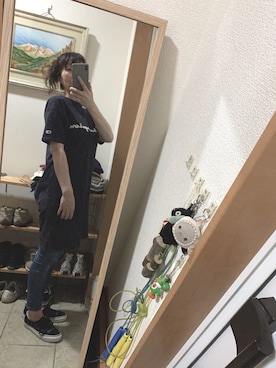 「Champion（チャンピオン）のアイテム（シャツワンピース）」を使った、そらさん（レディース・164cm）の春コーディネート