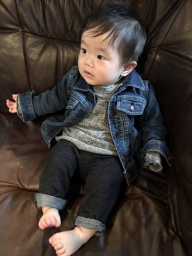 「赤ちゃん」｜「アイテム（デニムジャケット）」を使った、conoriさん（キッズ・70cm）の秋コーディネート