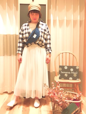 「Samansa Mos2 blue（サマンサモスモスブルー）のアイテム（キャスケット）」を使った、KOUME☺︎さん（レディース・158cm）の春コーディネート