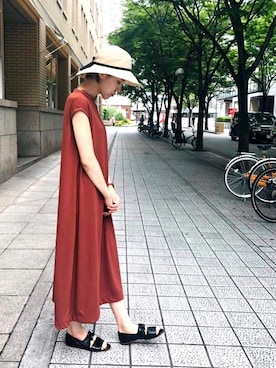 「ハットコーデ」｜「アイテム（ワンピース/ドレス）」を使った、ニシヤマさん（レディース・163cm）の夏コーディネート