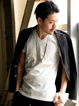 「AKM（エイケイエム）のアイテム（ジャケット/アウター）」を使った、平井 俊也さん（メンズ・177cm）の夏コーディネート