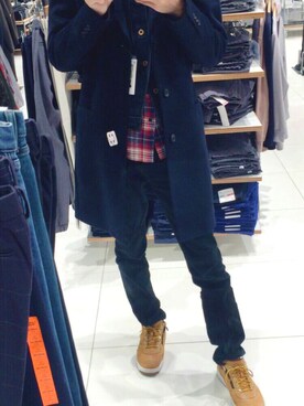 「SHIPS（シップス）のアイテム（チェスターコート）」を使った、ゆー@お洒落BOYさん（メンズ・182cm）の冬コーディネート