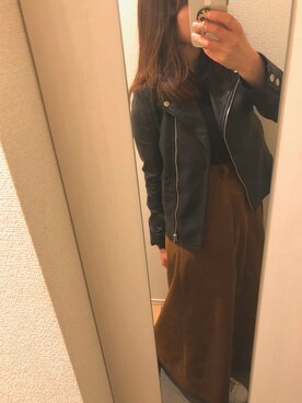 「select MOCA（セレクトモカ）のアイテム（ライダースジャケット）」を使った、moffさん（レディース・157cm）の秋コーディネート