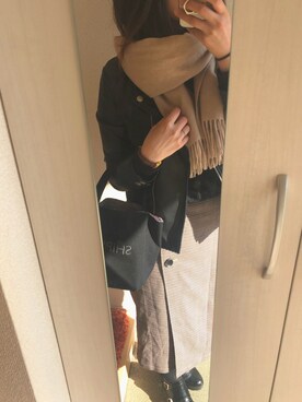 「select MOCA（セレクトモカ）のアイテム（ライダースジャケット）」を使った、moffさん（レディース・157cm）の冬コーディネート