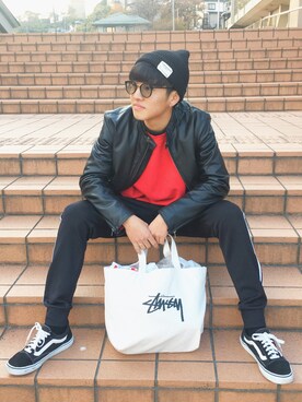 「temptation（テンプテーション）のアイテム（ニットキャップ/ビーニー）」を使った、yu-kiさん（メンズ・173cm）の冬コーディネート