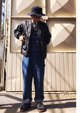 「サファリハット」｜「アイテム（サロペット/オーバーオール）」を使った、さきさんさん（メンズ・173cm）の春コーディネート