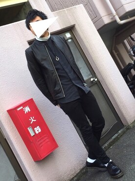「HARE（ハレ）のアイテム（ライダースジャケット）」を使った、にっしーさん（メンズ・180cm）の冬コーディネート
