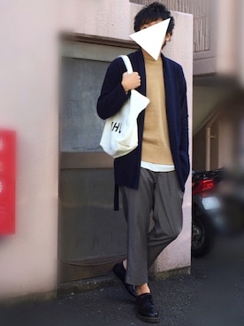 「WEGO（ウィゴー）のアイテム（スラックス）」を使った、にっしーさん（メンズ・180cm）の冬コーディネート