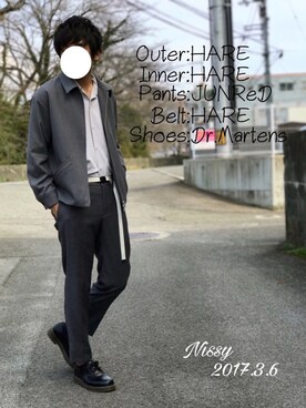 「HARE（ハレ）のアイテム（ブルゾン）」を使った、にっしーさん（メンズ・180cm）の春コーディネート