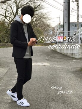 「STUDIOUS（ステュディオス）のアイテム（ジャケット/アウター）」を使った、にっしーさん（メンズ・180cm）の春コーディネート