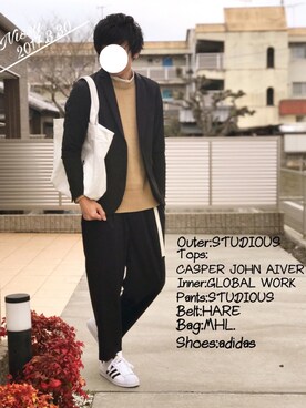 「STUDIOUS（ステュディオス）のアイテム（ジャケット/アウター）」を使った、にっしーさん（メンズ・180cm）の春コーディネート