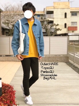 「HARE（ハレ）のアイテム（デニムジャケット）」を使った、にっしーさん（メンズ・180cm）の春コーディネート