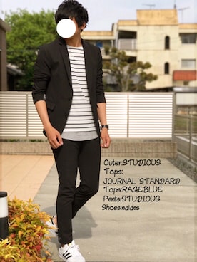 「STUDIOUS（ステュディオス）のアイテム（ジャケット/アウター）」を使った、にっしーさん（メンズ・180cm）の春コーディネート