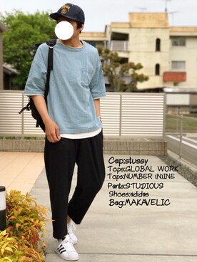 「STUDIOUS（ステュディオス）のアイテム（パンツ）」を使った、にっしーさん（メンズ・180cm）の春コーディネート