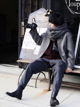 「Graphpaper（グラフペーパー）のアイテム（パンツ）」を使った、にっしーさん（メンズ・180cm）の冬コーディネート