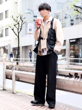 「makerhood（メーカーフッド）のアイテム」を使った、にっしーさん（メンズ・180cm）の春コーディネート