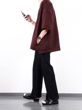 「my beautiful landlet（マイビューティフルランドレット）のアイテム（トップス）」を使った、にっしーさん（メンズ・180cm）の夏コーディネート
