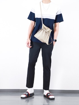 「Guess（ゲス）のアイテム（サンダル）」を使った、にっしーさん（メンズ・180cm）の夏コーディネート