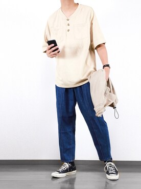 「CULLNI（クルニ）のアイテム（パンツ）」を使った、にっしーさん（メンズ・180cm）の夏コーディネート