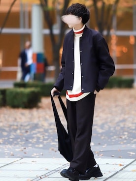 「URU（ウル）のアイテム（ブルゾン）」を使った、にっしーさん（メンズ・180cm）の冬コーディネート