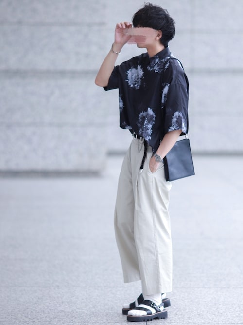 モザイク パターン フラワー 半袖 ビッグシルエット 総柄シャツ