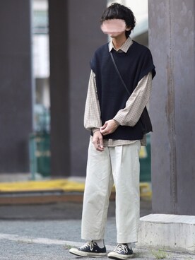 「epnok（エプノック）のアイテム（ベスト）」を使った、にっしーさん（メンズ・180cm）の秋コーディネート