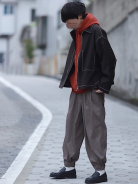 「shiki tokyo（シキトウキョウ）のアイテム（ブルゾン）」を使った、にっしーさん（メンズ・180cm）の秋コーディネート