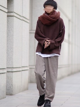 「アイテム（マフラー）」を使った、にっしーさん（メンズ・180cm）の秋コーディネート