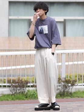 「shiki tokyo（シキトウキョウ）のアイテム（サンダル）」を使った、にっしーさん（メンズ・180cm）の春コーディネート