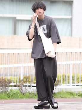 「shiki tokyo（シキトウキョウ）のアイテム（サンダル）」を使った、にっしーさん（メンズ・180cm）の春コーディネート