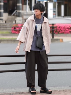「shiki tokyo（シキトウキョウ）のアイテム（サンダル）」を使った、にっしーさん（メンズ・180cm）の夏コーディネート
