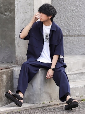 「shiki tokyo（シキトウキョウ）のアイテム（サンダル）」を使った、にっしーさん（メンズ・180cm）の夏コーディネート