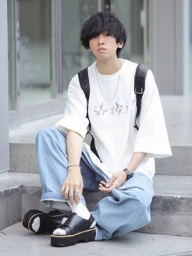 「shiki tokyo（シキトウキョウ）のアイテム（サンダル）」を使った、にっしーさん（メンズ・180cm）の夏コーディネート