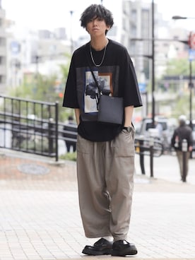「shiki tokyo（シキトウキョウ）のアイテム（バッグ）」を使った、にっしーさん（メンズ・180cm）の夏コーディネート