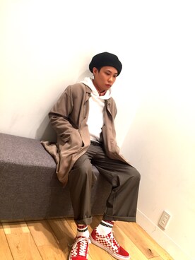 「SENSE OF PLACE by URBAN RESEARCH（センスオブプレイスバイアーバンリサーチ）のアイテム（ハンチング/ベレー帽）」を使った、TATSUさん（メンズ・172cm）の冬コーディネート