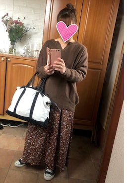 「NATURAL BEAUTY BASIC（ナチュラルビューティーベーシック）のアイテム（ニット/セーター、ブラウン系）」を使った、satoko1019さん（レディース・160cm）の秋コーディネート