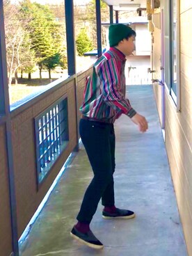 「アイテム（スリッポン）」を使った、d さん（メンズ・173cm・20代）の秋コーディネート