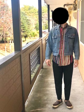 「アイテム（スリッポン）」を使った、d さん（メンズ・173cm・20代）の秋コーディネート
