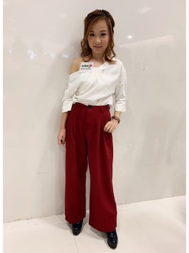 「autumn look」｜「アイテム（スラックス）」を使った、樂樺さん（レディース・155cm）の秋コーディネート