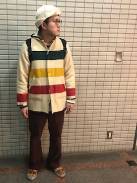 「フードコート」｜「アイテム（キャップ）」を使った、Mdskさん（メンズ・173cm）の冬コーディネート