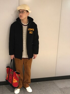 「フードコート」｜「アイテム（ミリタリージャケット）」を使った、Mdskさん（メンズ・173cm）の冬コーディネート