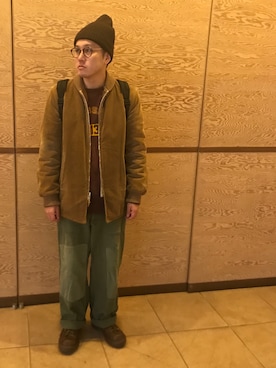 「アイテム（ニットキャップ/ビーニー、ブラウン系）」を使った、Mdskさん（メンズ・173cm）の冬コーディネート